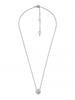 Fossil - Collier pendentif circulaire texturé Argent - Ref JFS00618040