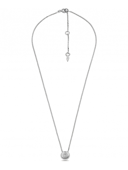 Fossil - Collier pendentif circulaire texturé Argent - Ref JFS00618040