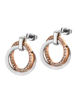 Lotus - Boucles d'oreilles Urban démi créoles acier argenté et doré rose oxyde de zirconium - Ref LS1780-4/2