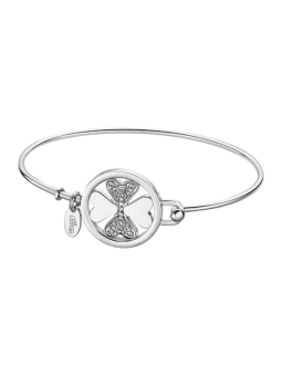 Lotus - Bracelet Millenial jonc acier argenté et oyxdes de zirconium trèfle à quatre feuilles - Ref LS2014-2/1