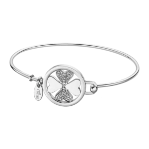 Lotus - Bracelet Millenial jonc acier argenté et oyxdes de zirconium trèfle à quatre feuilles - Ref LS2014-2/1