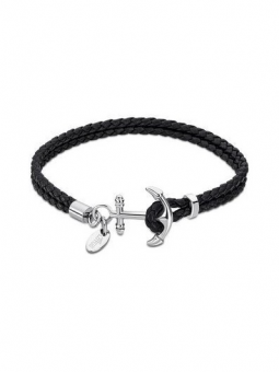 Lotus - Bracelet ancre acier tresse cuir bleu foncé - Ref LS2076-2/2