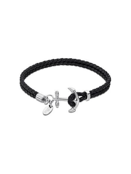 Lotus - Bracelet ancre acier tresse cuir bleu foncé - Ref LS2076-2/2