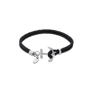 Lotus - Bracelet ancre acier tresse cuir bleu foncé - Ref LS2076-2/2