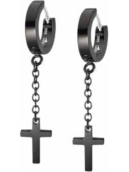 Lotus - Boucles d'oreilles pendantes Style croix acier PVD noir - Ref LS2173-4/2