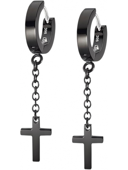 Lotus - Boucles d'oreilles pendantes Style croix acier PVD noir - Ref LS2173-4/2