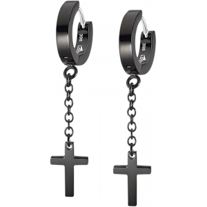 Lotus - Boucles d'oreilles pendantes Style croix acier PVD noir - Ref LS2173-4/2