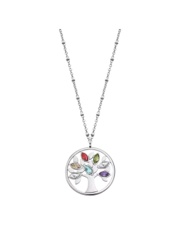 Lotus - Collier Style acier argenté oxyde de zirconium arbre de vie multicolore - Ref LS2192-1/1