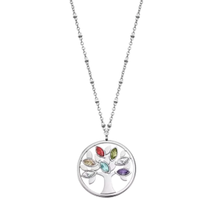 Lotus - Collier Style acier argenté oxyde de zirconium arbre de vie multicolore - Ref LS2192-1/1