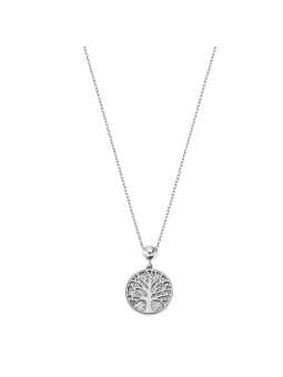 Lotus - Collier Style acier argenté oxyde de zirconium arbre de vie fond - Ref LS2225-1/1