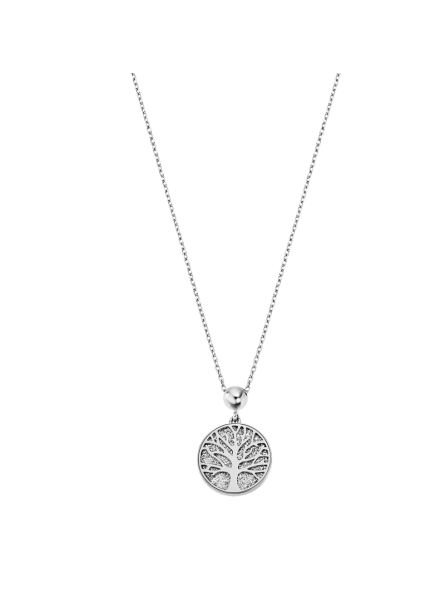 Lotus - Collier Style acier argenté oxyde de zirconium arbre de vie fond - Ref LS2225-1/1
