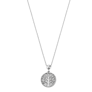 Lotus - Collier Style acier argenté oxyde de zirconium arbre de vie fond - Ref LS2225-1/1