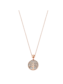 Lotus - Collier Style acier doré rose oxyde de zirconium arbre de vie fond argenté - Ref LS2225-1/2