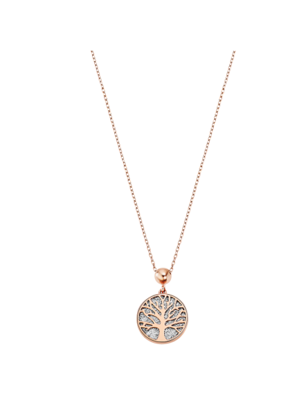 Lotus - Collier Style acier doré rose oxyde de zirconium arbre de vie fond argenté - Ref LS2225-1/2