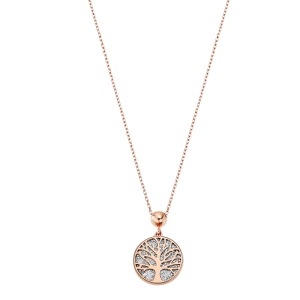 Lotus - Collier Style acier doré rose oxyde de zirconium arbre de vie fond argenté - Ref LS2225-1/2