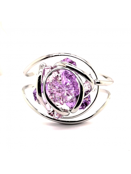 Marazzini - Bracelet métal rhodié fleurs violet - Ref RHMFF16BR1