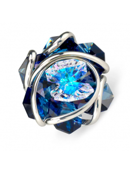 Marazzini - Bague métal bleu fleur rhodiée - Ref RHMFF16RDW