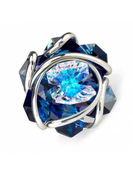 Marazzini - Bague métal bleu fleur rhodiée - Ref RHMFF16RDW