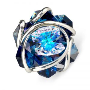 Marazzini - Bague métal bleu fleur rhodiée - Ref RHMFF16RDW