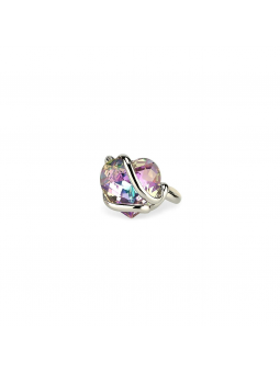 Marazzini - Bague métal rhodié coeur vitrail clair - Ref RHSCOVLRSW