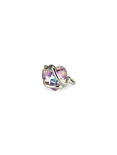 Marazzini - Bague métal rhodié coeur vitrail clair - Ref RHSCOVLRSW