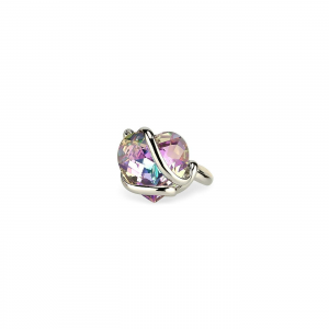 Marazzini - Bague métal rhodié coeur vitrail clair - Ref RHSCOVLRSW