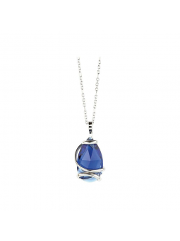 Marazzini - Collier métal rhodié goutte, cristal bleu foncé - Ref RHSDRDBCDI
