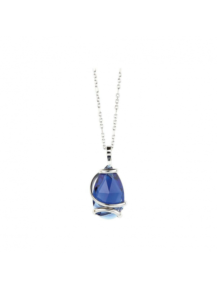 Marazzini - Collier métal rhodié goutte, cristal bleu foncé - Ref RHSDRDBCDI