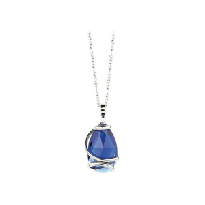 Marazzini - Collier métal rhodié goutte, cristal bleu foncé - Ref RHSDRDBCDI