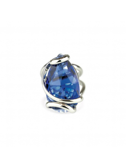 Marazzini - Bague métal rhodié et cristal bleu - Ref RHSDRDBRDW