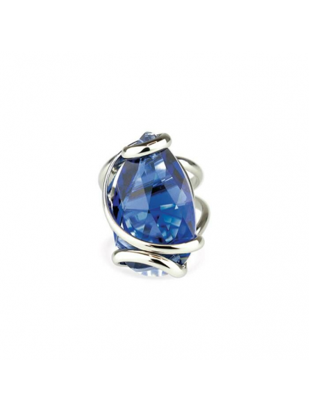 Marazzini - Bague métal rhodié et cristal bleu - Ref RHSDRDBRDW