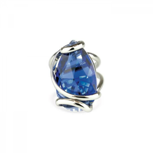 Marazzini - Bague métal rhodié et cristal bleu - Ref RHSDRDBRDW