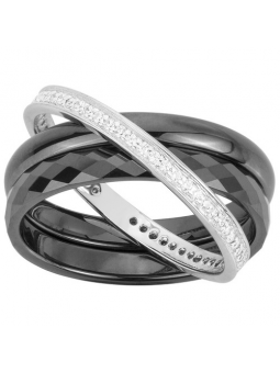 Phebus - Bague céramique noir et argent 925, oxyde de zirconium - T52 - Réf 1-12-0158-N