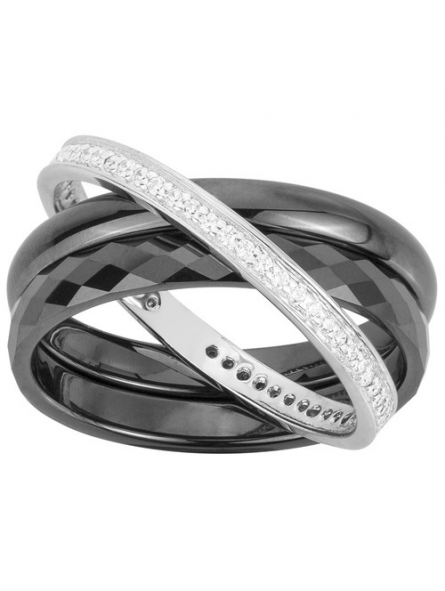 Phebus - Bague céramique noir et argent 925, oxyde de zirconium - T52 - Réf 1-12-0158-N