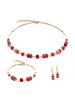 Coeur de Lion - Parure GéoCube acier doré et cristaux rouges - Réf 2800/50-0300