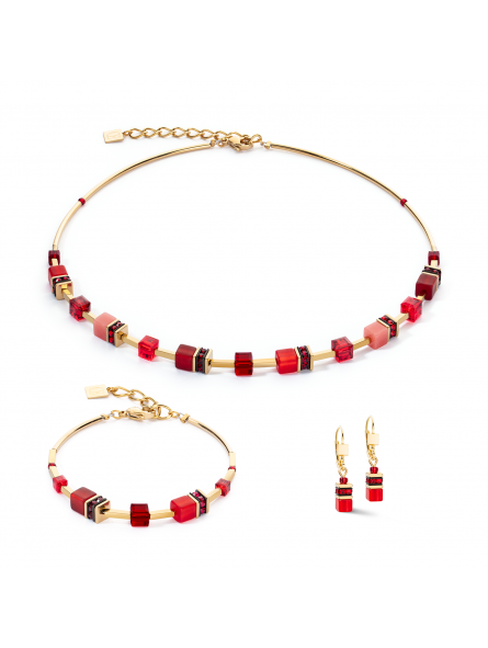 Coeur de Lion - Parure GéoCube acier doré et cristaux rouges - Réf 2800/50-0300