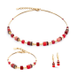 Coeur de Lion - Parure GéoCube acier doré et cristaux rouges - Réf 2800/50-0300