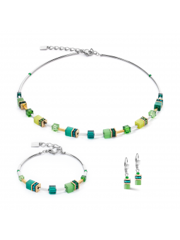 Coeur de Lion - Parure GéoCube acier doré et cristaux verts - Réf 2800/50-0500