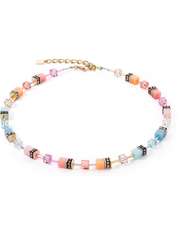 Coeur de Lion - Collier GéoCube acier doré et cristaux multicolores - Réf 2838/10-2028