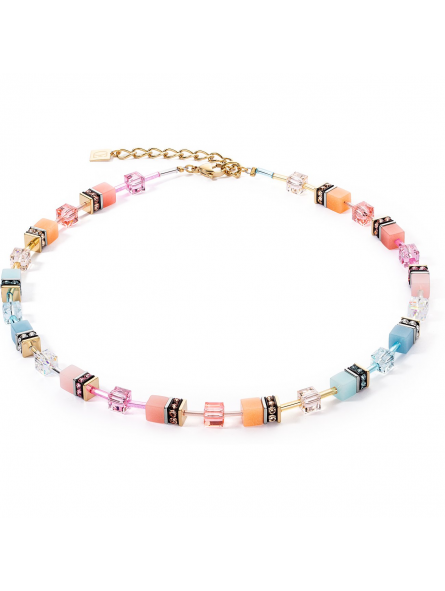 Coeur de Lion - Collier GéoCube acier doré et cristaux multicolores - Réf 2838/10-2028