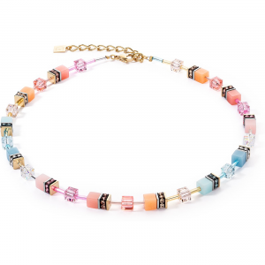 Coeur de Lion - Collier GéoCube acier doré et cristaux multicolores - Réf 2838/10-2028