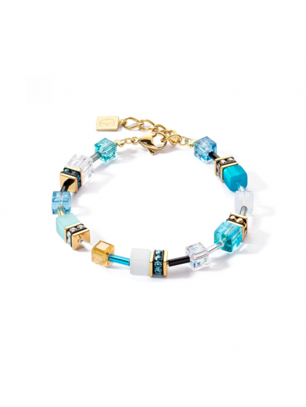 Coeur de Lion - Bracelet GéoCube acier doré et cristaux multicolores - Réf 2838/30-0616