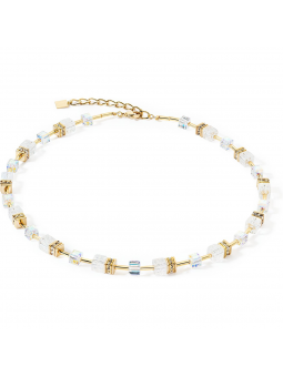 Coeur de Lion - Collier GéoCube acier doré et cristaux multicolores - Réf 3018/10-1416