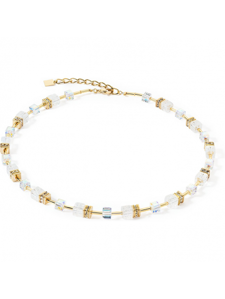 Coeur de Lion - Collier GéoCube acier doré et cristaux multicolores - Réf 3018/10-1416