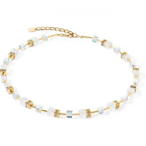 Coeur de Lion - Collier GéoCube acier doré et cristaux multicolores - Réf 3018/10-1416