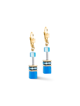 Coeur de Lion - Boucles d'oreilles GéoCube acier doré et cristaux bleus - Réf 4020/20-0600