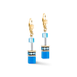 Coeur de Lion - Boucles d'oreilles GéoCube acier doré et cristaux bleus - Réf 4020/20-0600