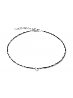 Coeur de Lion - Collier acier, cristaux noirs - Réf 5033/10-1200