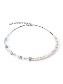 Coeur de Lion - Collier GéoCube acier, cristaux et perles d'eau douce - Réf 5086/10-1400