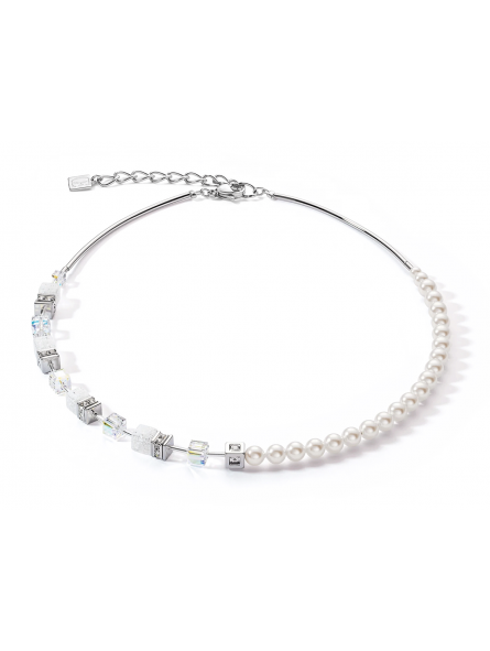 Coeur de Lion - Collier GéoCube acier, cristaux et perles d'eau douce - Réf 5086/10-1400